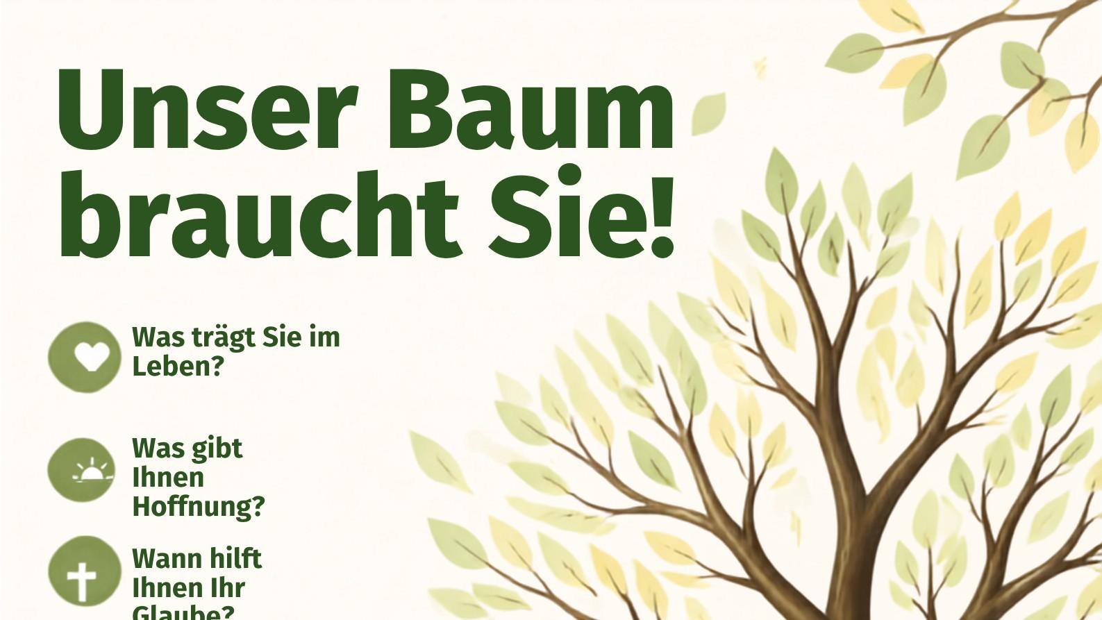 Was trägt Sie im Leben? Was gibt Ihnen Hoffnung? Wann hilft Ihnen Ihr Glaube? Ab Sonntag, 30. August, steht im Eingangsbereich des Mariendoms in Andernach ein großer Baum – zunächst noch ganz kahl. 🍃 Damit daraus ein lebendiger Hoffnungsbaum wird, brauchen wir Ihre Gedanken! Dazu finden Sie vor Ort grüne und gelbe Blätter mit zwei Satzanfängen:  Mir gibt Hoffnung …  Glaube hilft mir, wenn …
