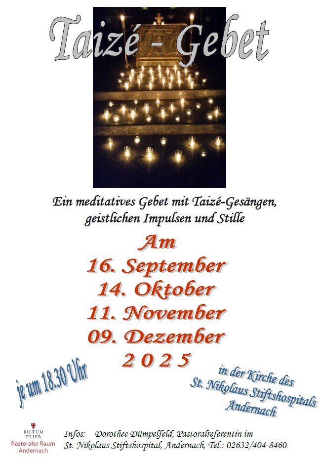 Plakat mit allen Terminen des Taizégebetes September bis Dezember 2025