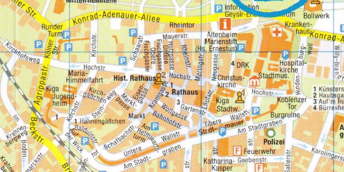 Stadtkarte mit Mahnmalen